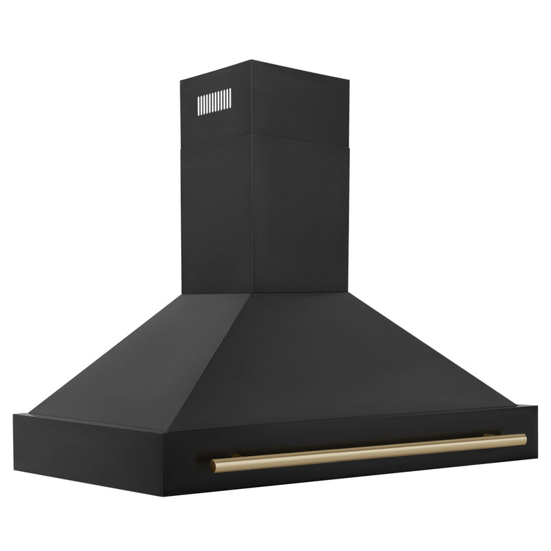ZLINE 48-Inch Autograph Edition Wall Mount Range Hood in Black Stainless Steel with Champagne Bronze Handle (BS655Z-48-CB)