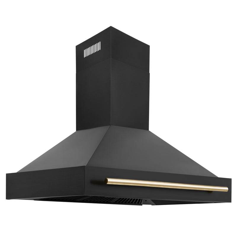 ZLINE 48-Inch Autograph Edition Wall Mount Range Hood in Black Stainless Steel with Gold Handle (BS655Z-48-G)