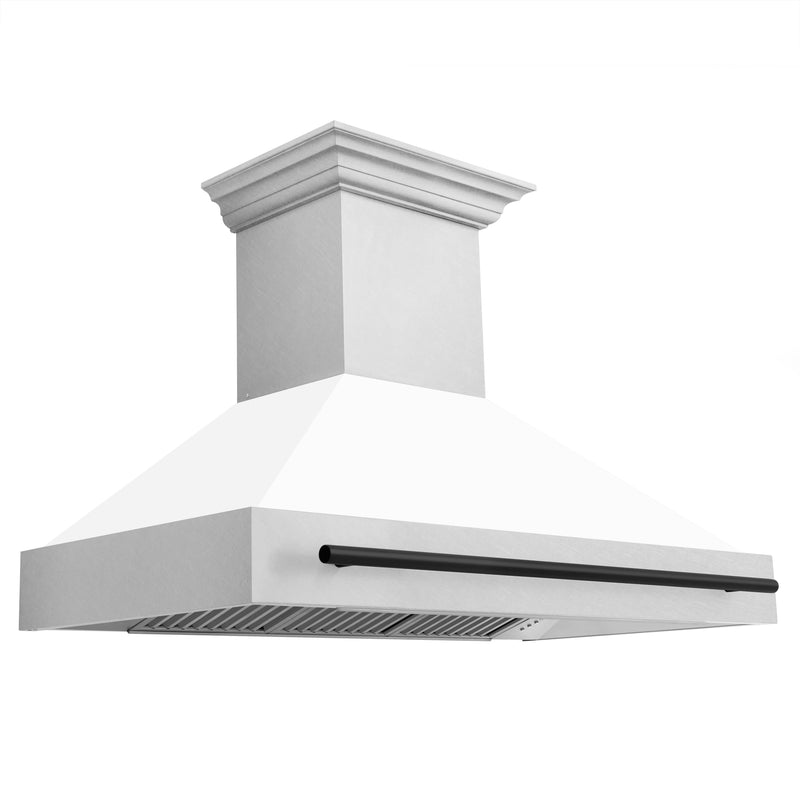 ZLINE 48-Inch Autograph Edition Wall Mount Range Hood in DuraSnow Stainless Steel with White Matte Shell and Matte Black Handle (8654SNZ-WM48-MB)