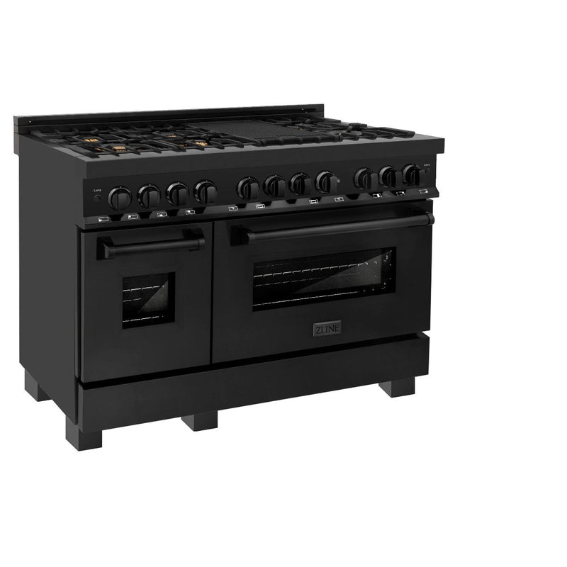 ZLINE 48-Inch Dual Fuel Range with 7 Gas Brass Burner and 6.0 Cu.ft. Electric Oven in Black Stainless Steel (RAB-BR-48)