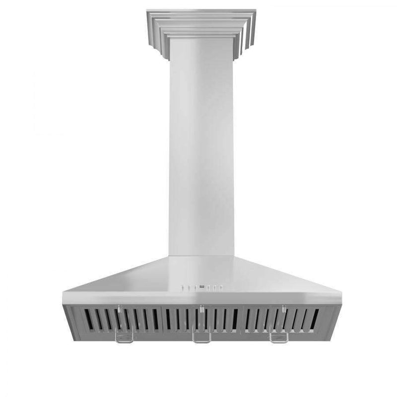 ZLINE 48-Inch Convertible Vent Wall Mount Range Hood in Stainless Steel with Crown Molding (KL2CRN-48)