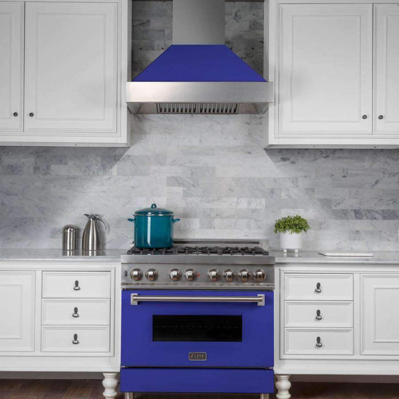 ZLINE 48-Inch Ducted DuraSnow Stainless Steel Wall Mount Range Hood with Blue Matte Shell (8654BM-48)