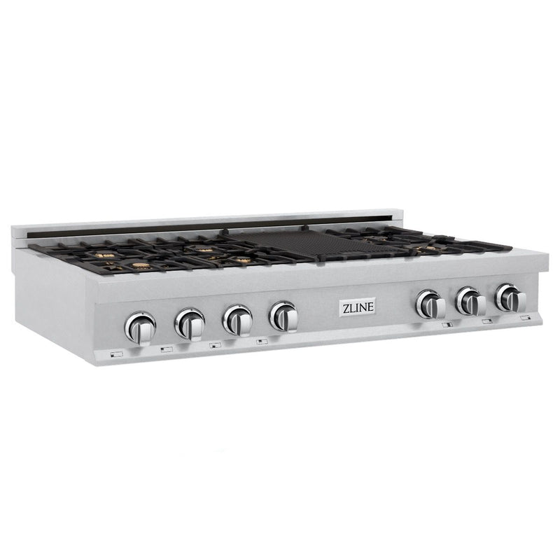 ZLINE 48-Inch Porcelain Rangetop In DuraSnow Stainless Steel With 7 Brass Burners (RTS-BR-48)