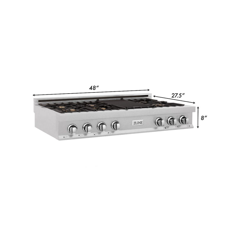 ZLINE 48-Inch Porcelain Rangetop In DuraSnow Stainless Steel With 7 Brass Burners (RTS-BR-48)