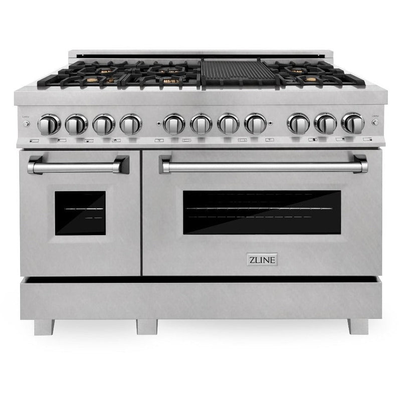 ZLINE 48-Inch Professional 6.0 Cu. Ft. 7 Dual Fuel Range In DuraSnow Stainless Steel With Brass Burners (RAS-SN-BR-48)