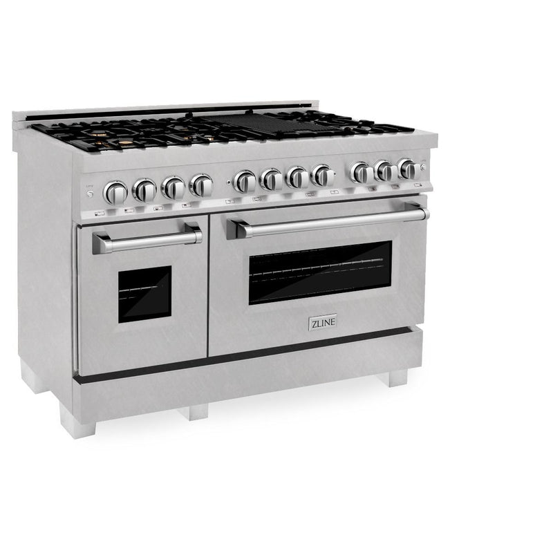 ZLINE 48-Inch Professional 6.0 Cu. Ft. 7 Dual Fuel Range In DuraSnow Stainless Steel With Brass Burners (RAS-SN-BR-48)