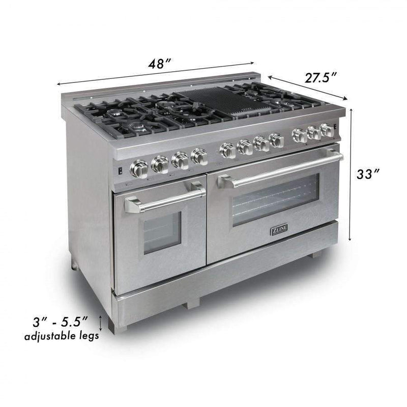 ZLINE 48-Inch Professional Dual Fuel Range in DuraSnow Stainless with Red Gloss Door (RAS-RG-48)