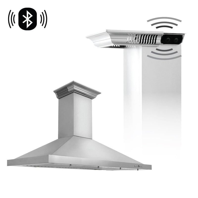 ZLINE 48-Inch Wall Mount Range Hood in Stainless Steel with Built-in CrownSound® Bluetooth Speakers (KBCRN-BT-48)