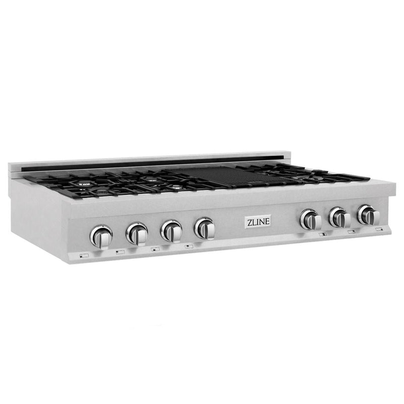 ZLINE 48-Inch Porcelain Gas Stovetop in DuraSnow® Stainless Steel with 7 Gas Burners and Griddle (RTS-48)