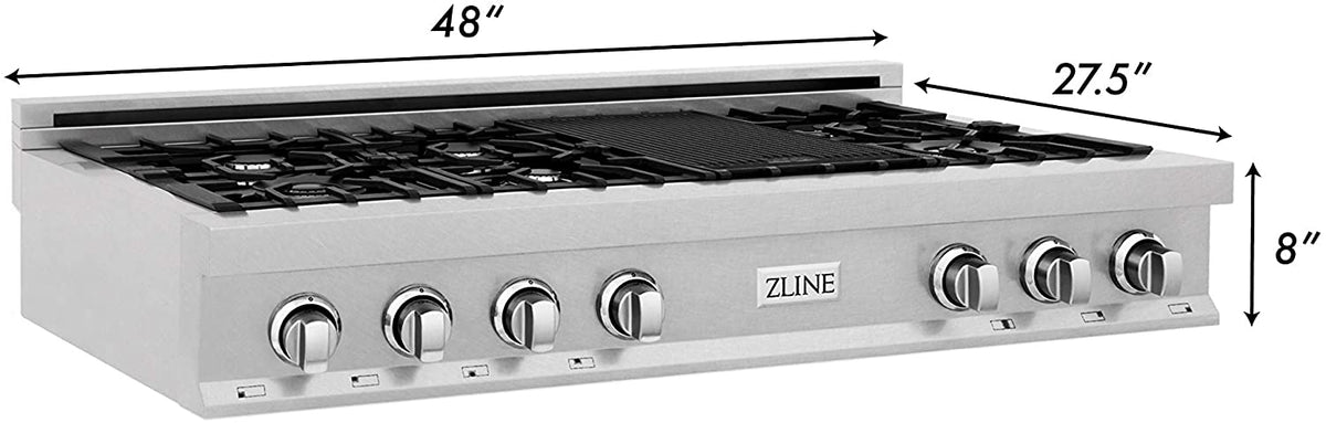 ZLINE 48" Porcelain Rangetop in DuraSnow Stainless Steel with 7 Gas Burners - RTS-48