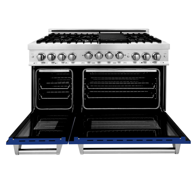 ZLINE 48-Inch Professional 6.0 cu. ft. Range with Gas Stove & Gas Oven in Stainless Steel with Blue Gloss Doors (RG-BG-48)