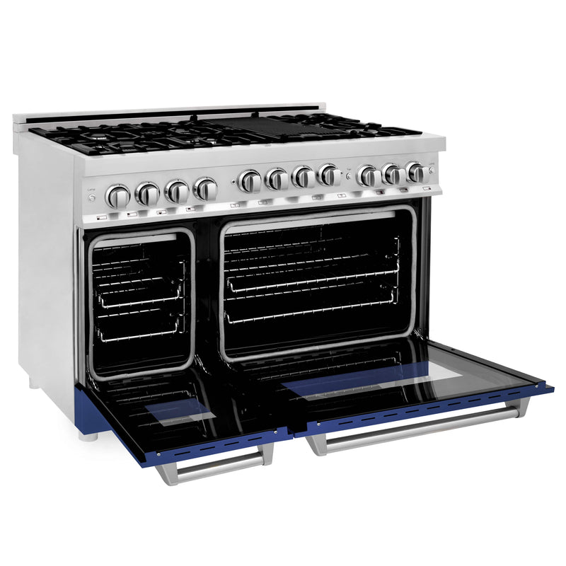 ZLINE 48-Inch Professional 6.0 cu. ft. Range with Gas Stove & Gas Oven in Stainless Steel with Blue Matte Doors (RG-BM-48)