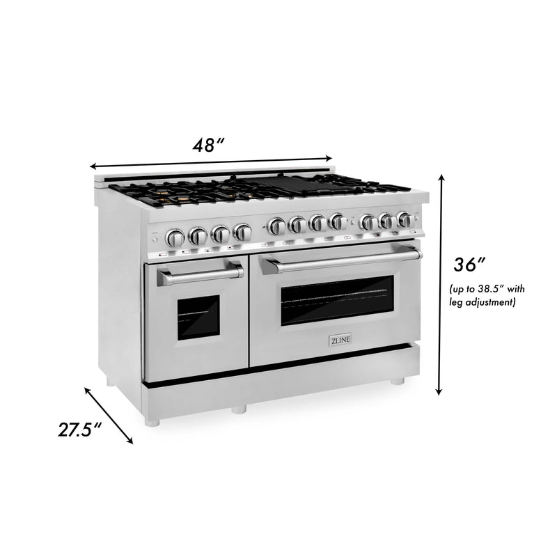 ZLINE 48-Inch Professional 6.0 cu. ft. Range with Gas Stove & Gas Oven in Stainless Steel with Brass Burners (RG-BR-48)