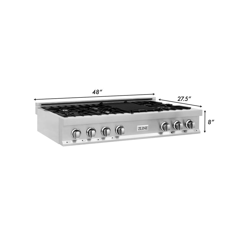 ZLINE 48-Inch Porcelain Gas Stovetop with 7 Gas Burners and Griddle and Griddle (RT-GR-48)