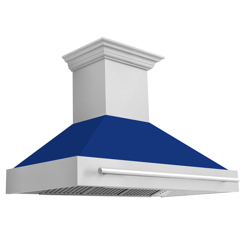 ZLINE 48-Inch Wall Mount Range Hood in Stainless Steel with Blue Gloss Shell and Stainless Steel Handle (8654STX-BG-48)