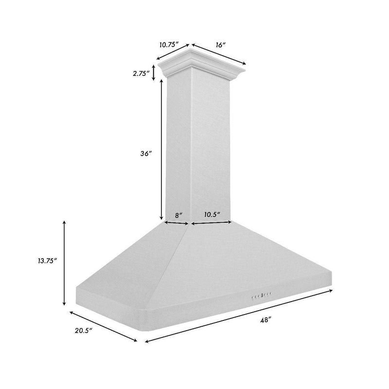 ZLINE 48-Inch Wall Mount Range Hood with Crown Molding in DuraSnow Stainless Steel (8KF2S-48)