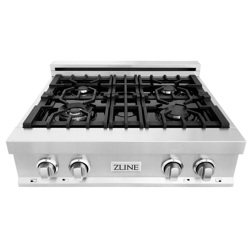 ZLINE 5-Piece Appliance Package - 30-Inch Rangetop, Refrigerator, 30-Inch Electric Double Wall Oven, 3-Rack Dishwasher, and Convertible Wall Mount Hood in Stainless Steel (5KPR-RTRH30-AWDDWV)