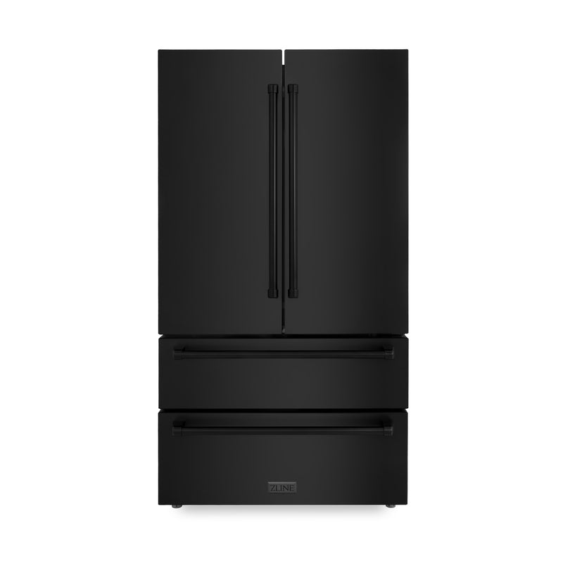 ZLINE 5-Piece Appliance Package - 30-Inch Rangetop with Brass Burners, Refrigerator, 30-Inch Electric Wall Oven, 3-Rack Dishwasher, and Convertible Wall Mount Hood in Black Stainless Steel (5KPR-RTBRH30-AWSDWV)