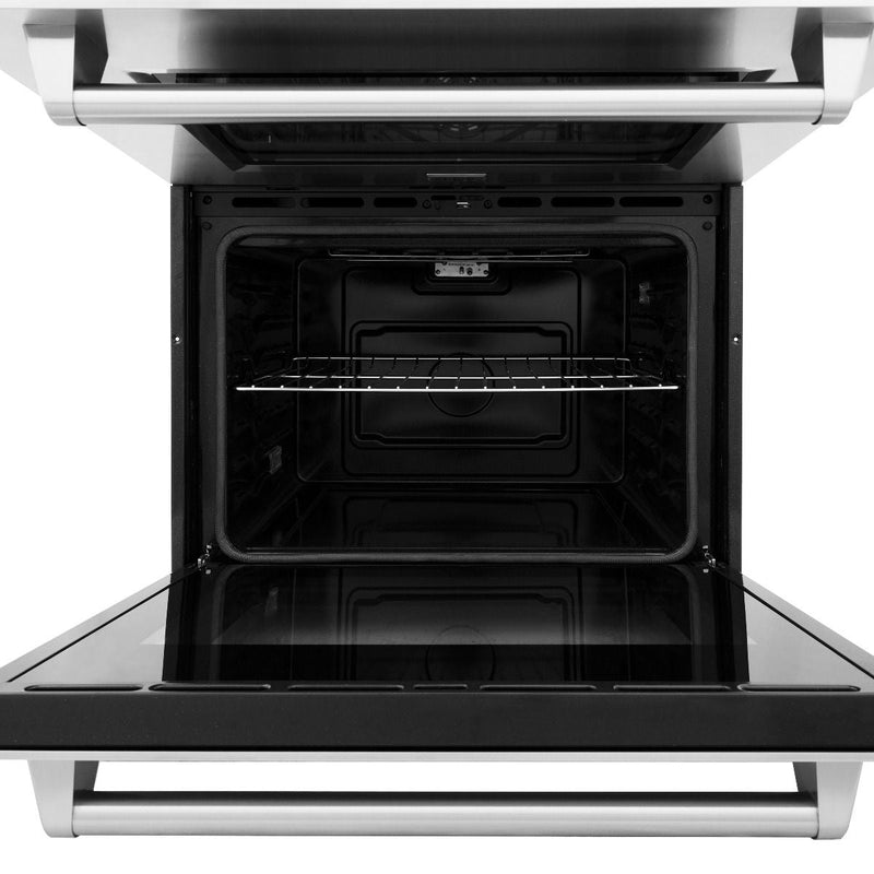ZLINE 5-Piece Appliance Package - 48-Inch Rangetop, Refrigerator, 30-Inch Electric Double Wall Oven, 3-Rack Dishwasher, and Convertible Wall Mount Hood in Stainless Steel (5KPR-RTRH48-AWDDWV)