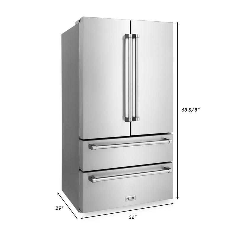 ZLINE 5-Piece Appliance Package - 60-Inch Dual Fuel Range, Refrigerator, Convertible Wall Mount Hood, Microwave Drawer, and 3-Rack Dishwasher in Stainless Steel (5KPR-RARH60-MWDWV)