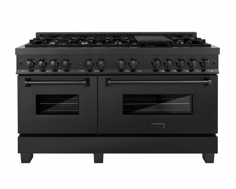 ZLINE 60-Inch 7.4 cu. ft. Dual Fuel Range with Gas Stove and Electric Oven in Black Stainless Steel with Brass Burners (RAB-60)