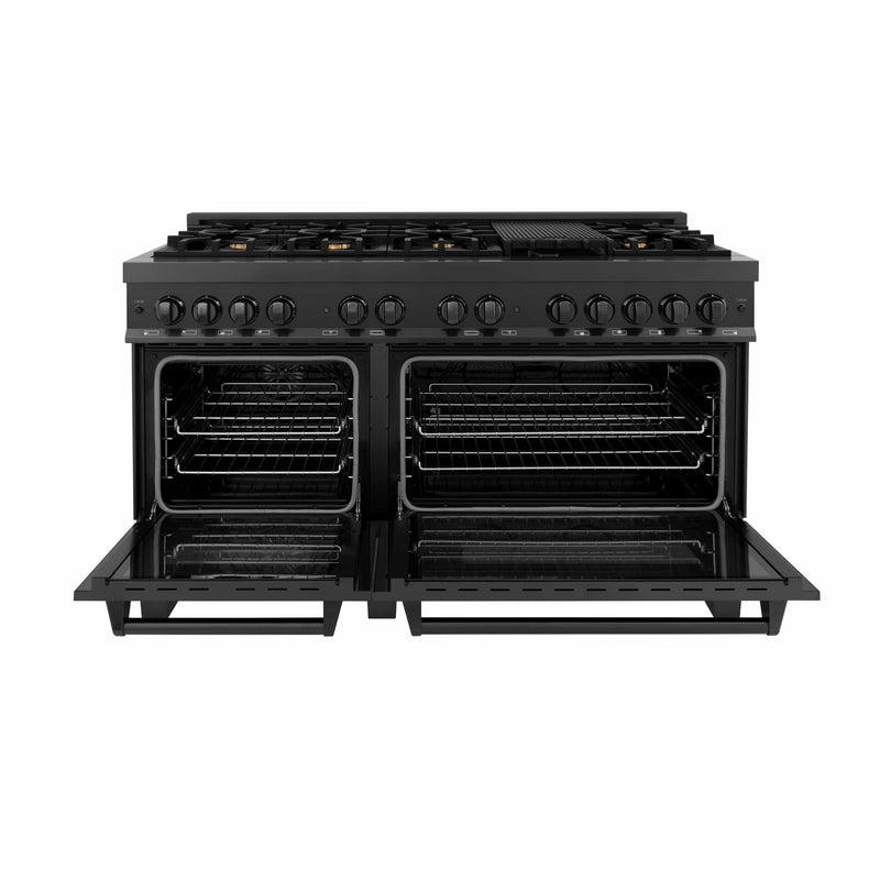 ZLINE 60-Inch 7.4 cu. ft. Dual Fuel Range with Gas Stove and Electric Oven in Black Stainless Steel with Brass Burners (RAB-60)