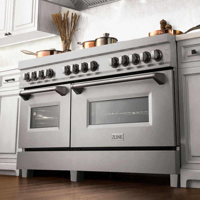 ZLINE 60-Inch 7.4 cu. ft. Dual Fuel Range with Gas Stove and Electric Oven in DuraSnow Stainless Steel with Brass Burners (RAS-SN-BR-60)