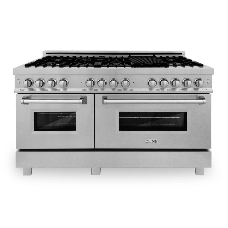 ZLINE 60-Inch 7.4 cu. ft. Dual Fuel Range with Gas Stove and Electric Oven in DuraSnow Stainless Steel with Brass Burners (RAS-SN-BR-60)