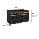 ZLINE 60 Inch Autograph Edition Dual Fuel Range in Black Stainless Steel with Champagne Bronze Accents, RABZ-60-CB