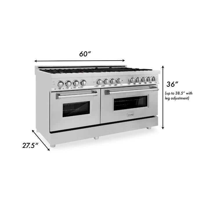 ZLINE 60" Professional Convection Oven Freestanding Double Oven Dual Fuel Range