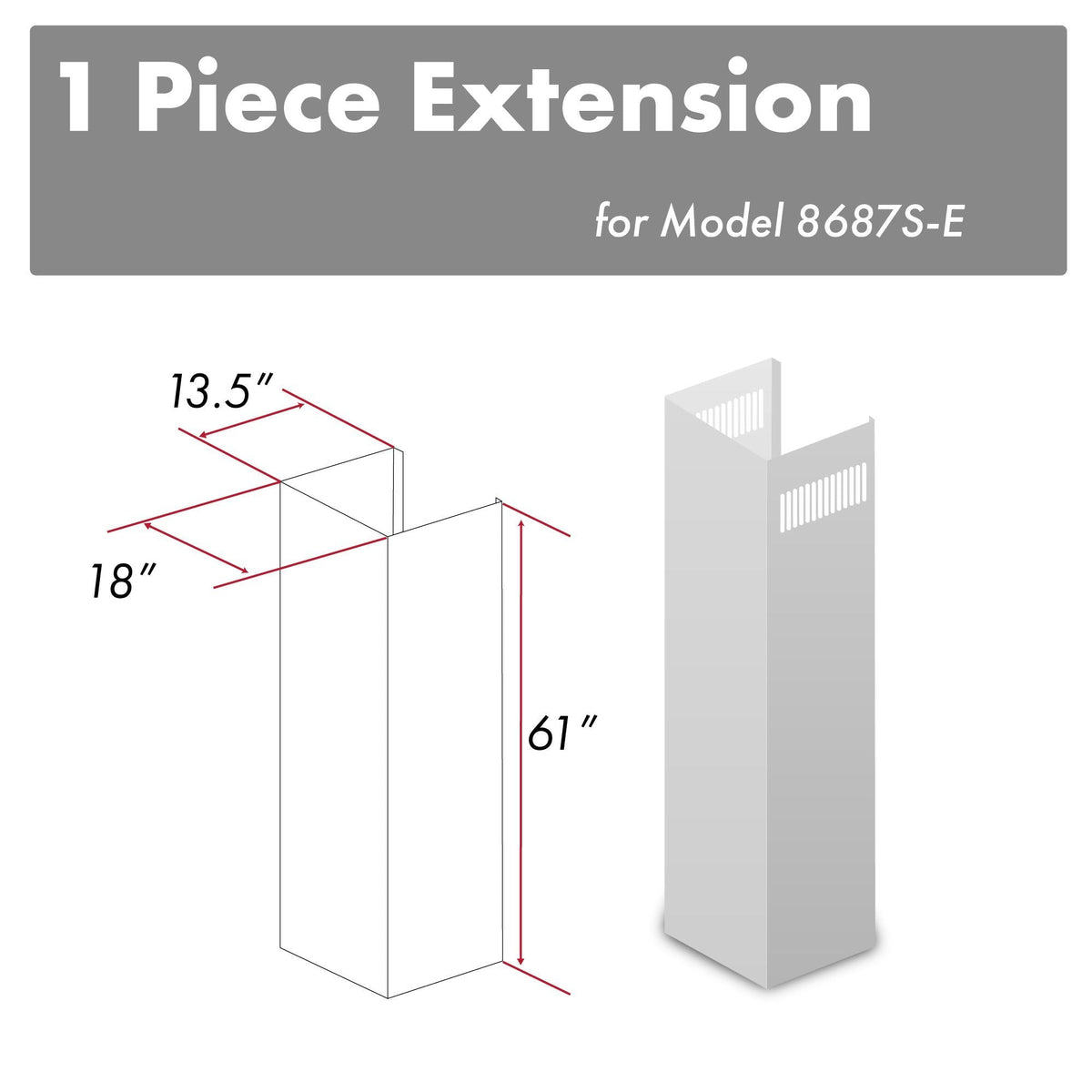 ZLINE 61 in. DuraSnow Stainless Steel Chimney Extension for Ceilings up to 12.5 ft. - 8687S-E