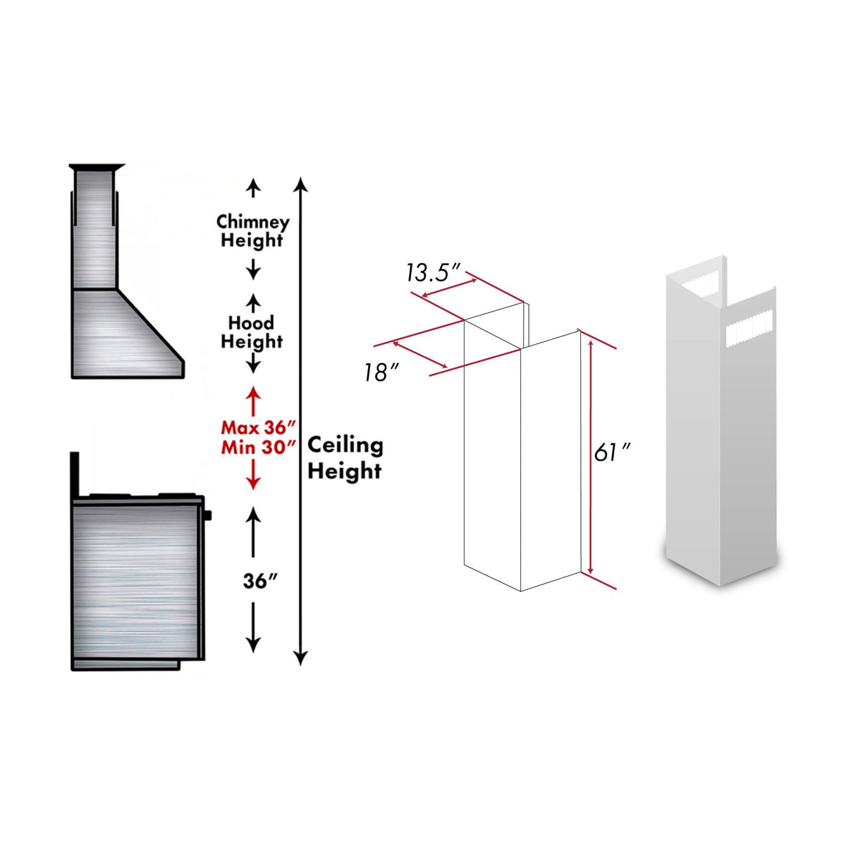 ZLINE 61 in. DuraSnow Stainless Steel Chimney Extension for Ceilings up to 12.5 ft. - 8687S-E