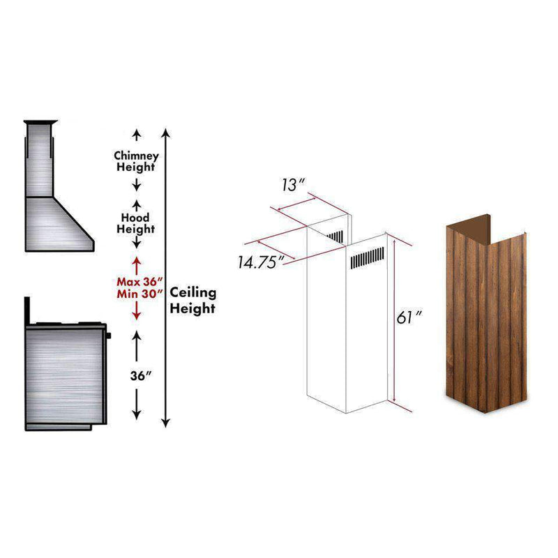 ZLINE 61-Inch Wooden Chimney Extension for Ceilings up to 12.5 ft. (349LL-E)