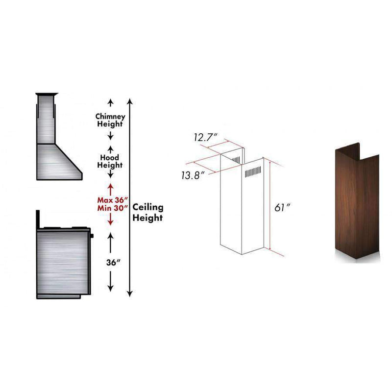 ZLINE 61-Inch Wooden Chimney Extension for Ceilings up to 12.5', 373AR-E
