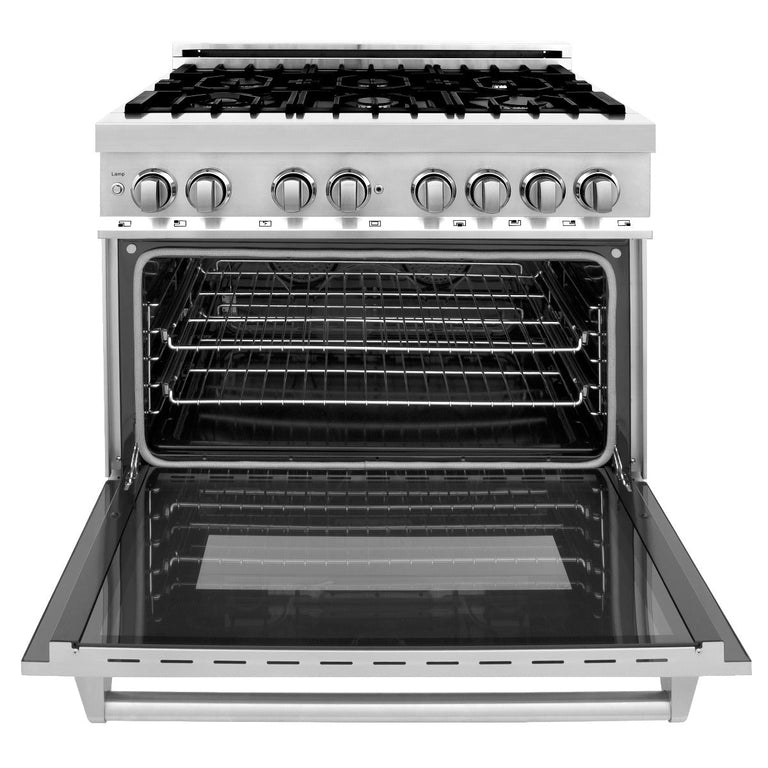 ZLINE Appliance Package - 36 in. Dual Fuel Range, Range Hood, 3 Rack Dishwasher, Refrigerator - 4KPR-RARH36-DWV