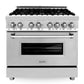 ZLINE Appliance Package - 36 in. Dual Fuel Range, Range Hood, 3 Rack Dishwasher, Refrigerator - 4KPR-RARH36-DWV