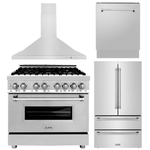ZLINE Appliance Package - 36 in. Dual Fuel Range, Range Hood, 3 Rack Dishwasher, Refrigerator 