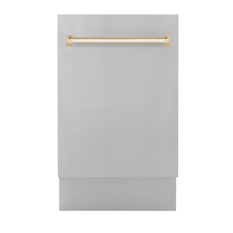 ZLINE Autograph Edition 18-Inch Compact 3rd Rack Top Control Dishwasher in Stainless Steel with Gold Handle, 51dBa (DWVZ-304-18-G)