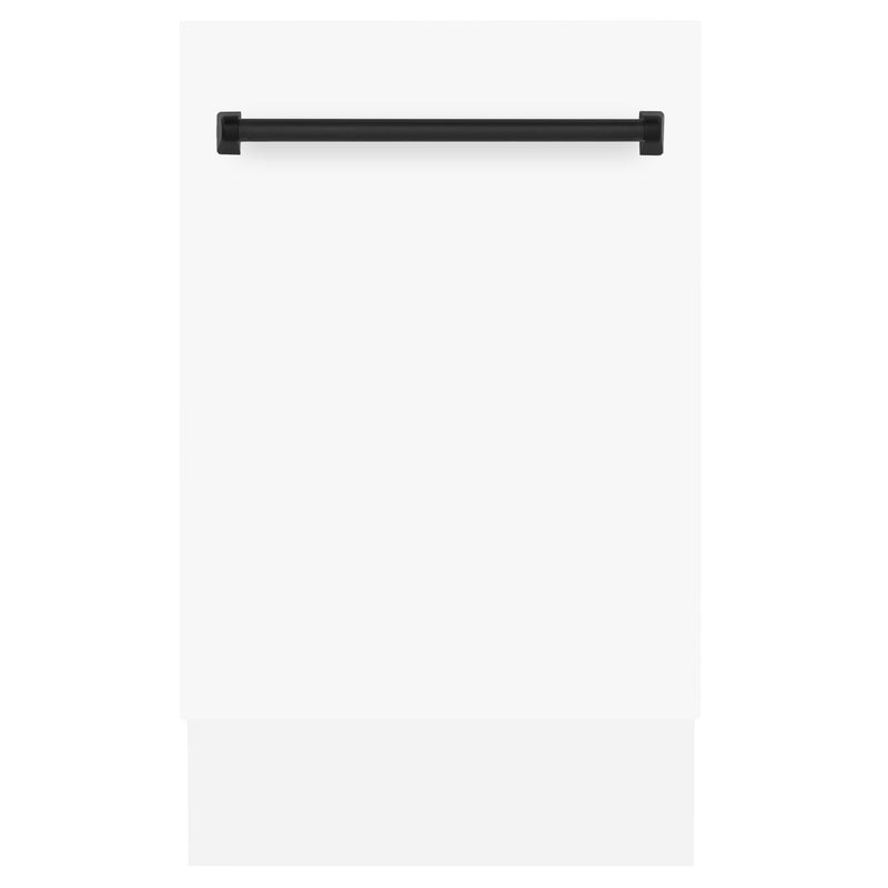 ZLINE Autograph Edition 18-Inch Compact 3rd Rack Top Control Dishwasher in White Matte with Matte Black Handle, 51dBa (DWVZ-WM-18-MB)