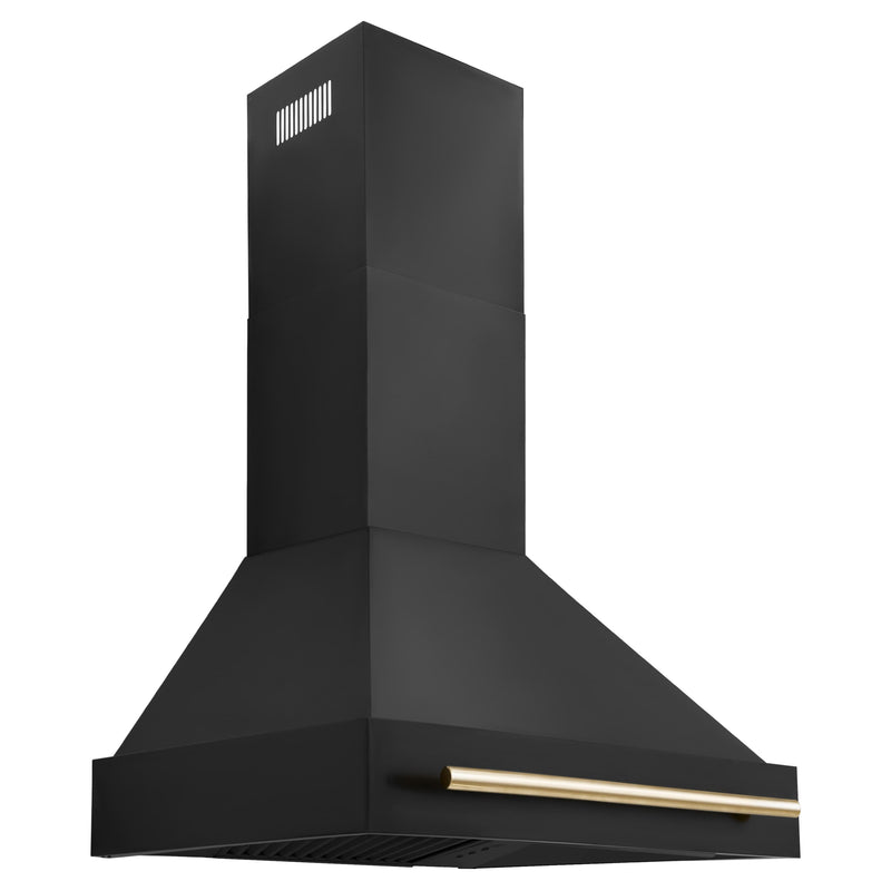 ZLINE Autograph Edition 2-Piece Appliance Package - 30-Inch Gas Range & Wall Mounted Range Hood in Black Stainless Steel with Gold Trim (2AKP-RGBRH30-G)