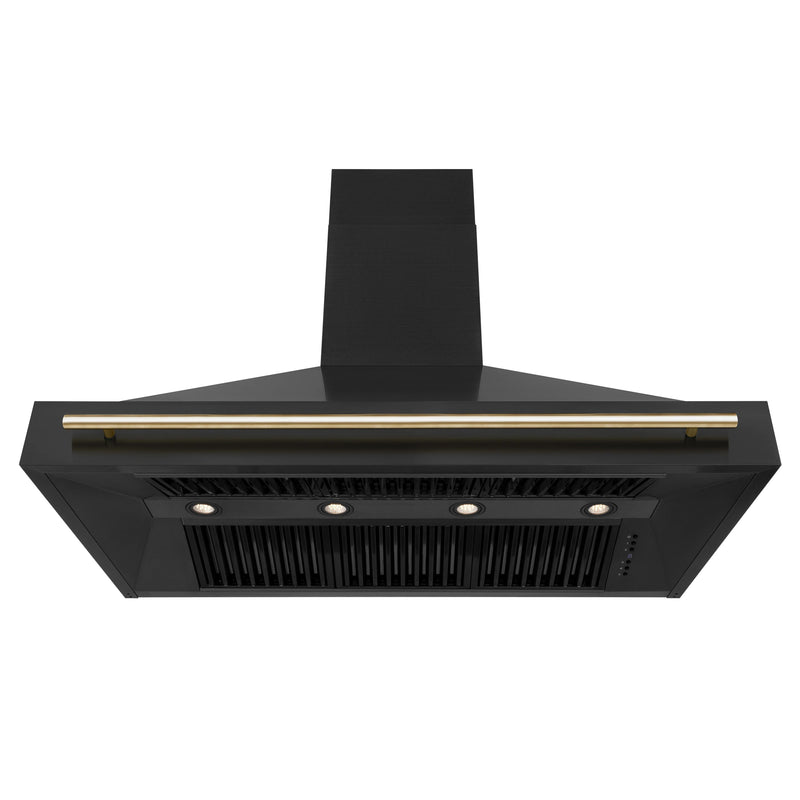 ZLINE Autograph Edition 2-Piece Appliance Package - 48-Inch Dual Fuel Range & Wall Mounted Range Hood in Black Stainless Steel with Gold Trim (2AKP-RABRH48-G)