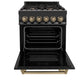 ZLINE Autograph Edition 24" 2.8 cu. ft. Dual Fuel Range with Gas Stove and Electric Oven in Black Stainless Steel with Accents