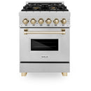 ZLINE Autograph Edition 24" 2.8 cu. ft. Dual Fuel Range with Gas Stove and Electric Oven in DuraSnow Stainless Steel with Accents - RASZ-SN-24