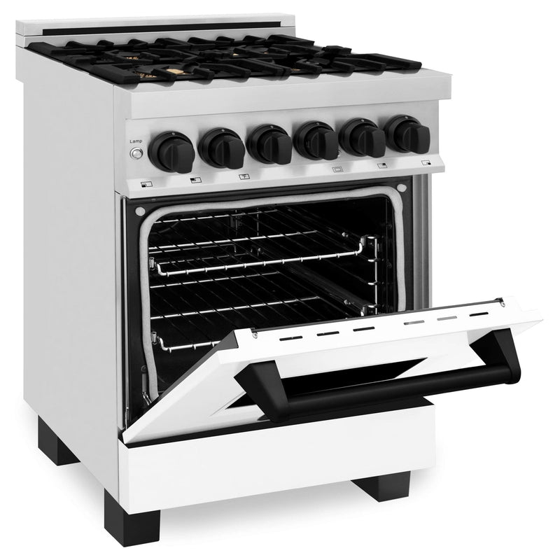 ZLINE Autograph Edition 24-Inch 2.8 cu. ft. Dual Fuel Range with Gas Stove and Electric Oven in Stainless Steel with White Matte Door and Matte Black Accents (RAZ-WM-24-MB)