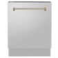 ZLINE Autograph Edition 24" 3rd Rack Top Control Tall Tub Dishwasher in Stainless Steel with Accent Handle, 51dBa