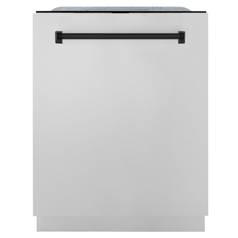 ZLINE Autograph Edition 4-Piece Appliance Package - 30-Inch Gas Range, Refrigerator, Wall Mounted Range Hood, & 24-Inch Tall Tub Dishwasher in Stainless Steel with Matte Black Trim (4KAPR-RGRHDWM30-MB)