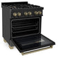 ZLINE Autograph Edition 30" 4.0 cu. ft. Dual Fuel Range with Gas Stove and Electric Oven in Black Stainless Steel with Accents