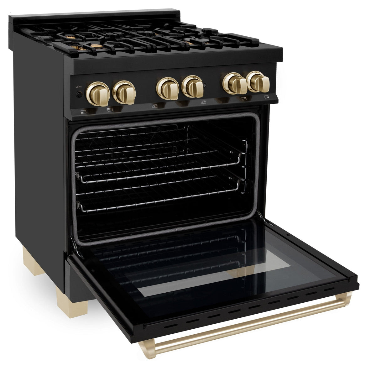 ZLINE Autograph Edition 30" 4.0 cu. ft. Dual Fuel Range with Gas Stove and Electric Oven in Black Stainless Steel with Accents