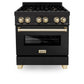 ZLINE Autograph Edition 30" 4.0 cu. ft. Dual Fuel Range with Gas Stove and Electric Oven in Black Stainless Steel with Accents