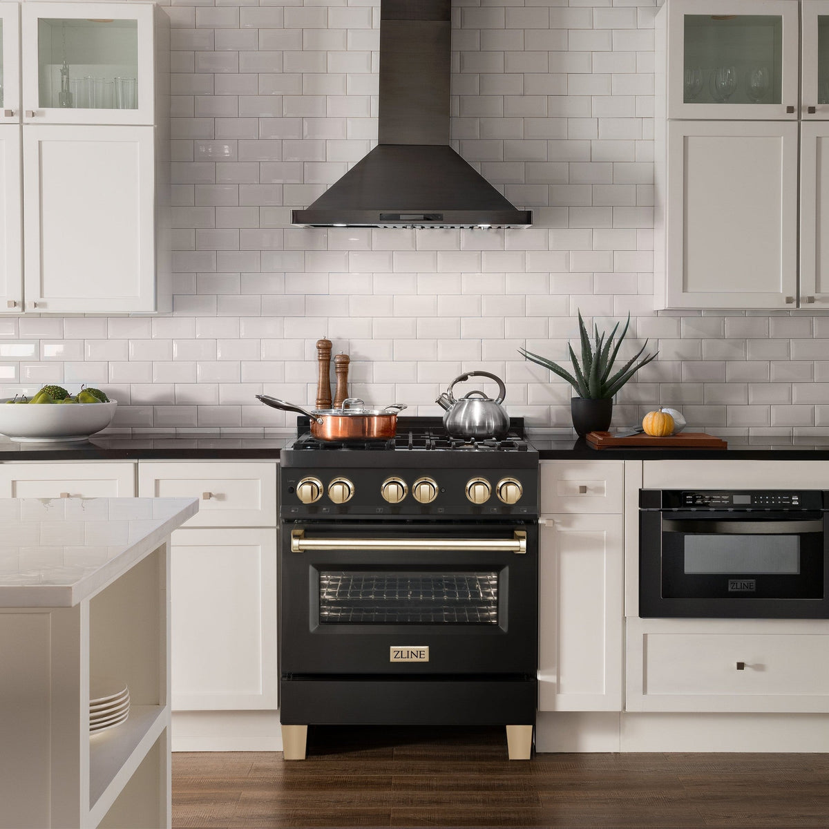 ZLINE Autograph Edition 30" 4.0 cu. ft. Dual Fuel Range with Gas Stove and Electric Oven in Black Stainless Steel with Accents